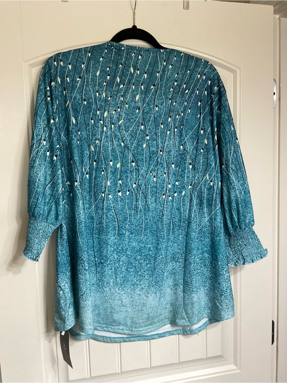 NWT Teal Patterned Women's Split-Neck Blouse Size XXL - Picture 9 of 9